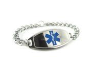 ALZHEIMERS Medical Alert Bracelet Blue Curb Chain Wallet Card Inld PRE ENGRAVED