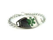 Epilepsy Medical Alert Bracelet Green Curb Chain PRE ENGRAVED