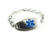 Breast Cancer Medical Alert Bracelet Blue O Link Chain PRE ENGRAVED
