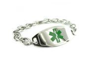Diabetes Type 1 Medical Alert Bracelet Green O Link Chain PRE ENGRAVED