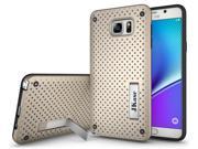 JKase [MESH] Protective Tough 2 Layers Armor Rugged Case Cover with Build In Stand for Samsung Galaxy Note 5 Gold