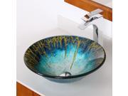 Elite Enchantment Handcrafted Glass Fanfare Bowl Vessel Bathroom Sink and Chrome Pop up Drain and Mounting Ring 1309 P01008C
