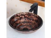 Elite Cascading Copper Flow on Black Hot Melted and Hand Painted Pattern Bathroom Vessel Round Bowl Sink w Dark Brown Underside and Oil Rubbed Bronze Pop up Dr