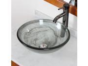 Elite Double Layered Transparent Tempered Glass Bowl Vessel Sink with Smokey Grey Swirls and Chrome Pop up Drain and Mounting Ring 49N P01008C