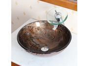 Elite Hot Melted Rock Pattern Glass Bowl Vessel Bathroom Sink and Chrome Pop up Drain and Mounting Ring 1211 P01008C