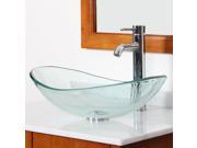 Elite Clear Boat Shaped Tempered Glass Bowl Bathroom Vessel Sink with Elite Tall Single Handle Lever Chrome Bathroom Faucet with Horizontal Dip Tip Spout GD33