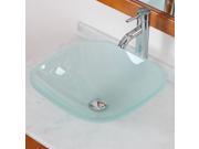 Elite Frosted Rounded Corner Square Glass Sink Tall Single Handle Lever Chrome Faucet Combo GD04F F371023C