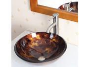 Elite Abstract Tortoiseshell Pattern Bathroom Vessel Sink w Matching Color Palette Underside w. Elite Tall Single Handle Brushed Nickel Bathroom Faucet with Ho