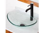 Elite Clear Boat Shaped Tempered Glass Bowl Bathroom Vessel Sink with Elite Tall Single Handle Lever Oil Rubbed Bronze Bathroom Faucet with Horizontal Dip Tip S