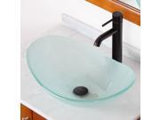 Elite Frosted Boat Shaped Double Layered Tempered Glass Bowl Bathroom Vessel Sink with Elite Tall Single Handle Lever Oil Rubbed Bronze Bathroom Faucet with Hor