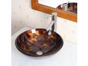 Elite Abstract Tortoiseshell Pattern Bathroom Vessel Round Bowl Sink w. Matching Color Palette Underside w. Elite Modern Single Handle Lever Brushed Nickel Fauc