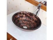 Elite Cascading Copper Flow on Black Pattern Bathroom Vessel Round Bowl Sink w Dark Brown Underside with Elite Modern Single Handle Lever Chrome Faucet with Do