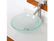 Elite Frosted Double Layered Tempered Glass Round Bowl Bathroom Vessel Sink with Elite Modern Single Handle Lever Brushed Nickel Faucet with Downward Spout GD