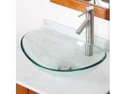 Elite Clear Boat Shaped Tempered Glass Bowl Bathroom Vessel Sink with Elite Modern Single Handle Lever Brushed Nickel Faucet with Downward Spout GD33 2659BN
