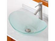 Elite Frosted Boat Shaped Double Layered Tempered Glass Bowl Bathroom Vessel Sink with Elite Modern Single Handle Lever Brushed Nickel Faucet with Downward Spou