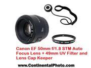 Canon EF 50mm f 1.8 STM Auto Focus Lens 49mm UV Filter and Lens Cap Keeper