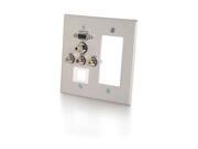 Double Gang HD15 3.5mm RCA Audio Video Keystone Decora R Style Cut Out Wall Plate Brushed Aluminum