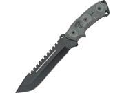 TOPS TP107C Steel Eagle Fixed Knife Black 6.625 Sawback Blade Blk Linen Micarta