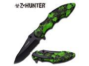 Z Hunter ZB098HGNS 4.75 Black HS Blade Green Skull Folding Knife