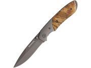 Browning BR047 Folding Knife Titanium Finish 3 Blade Burl Wood Handle