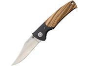 Benchmark BMK068 Linerlock Folding Knife 3.125 Clip Blade Wood G10 Handle