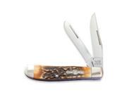 Bear Son Mini Trapper Fold Knife SS clip and spey Blades India Stag horn Han