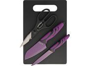 Rough Rider SB007 Outdoor Camp Set 2 Knives Cutting Board Scissors Purple Black