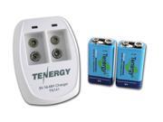 Tenergy TN141 Smart 2 Bay 9V NiMH Battery Charger 2 pcs 9V 250mAh NiMH Rechargeable Batteries
