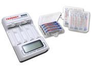 Combo Tenergy TN156 4 Bay AA AAA NiMH LCD Battery Charger 12pcs Premium AAA Batteries w Holders