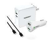 Quick Charge 2.0 Tenergy 30W Dual Port Adaptive Fast Charging Kit for Galaxy S7 S6 Edge Plus Note 4 5 LG G4 HTC One M8 M9 Nexus 6 iPhone iPad and More U