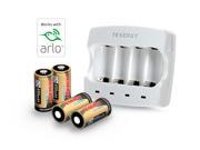 Tenergy 3.7V 650mAh RCR123A Li ion Rechargeable Batteries 4 Pack and Charger for Arlo Wire Free HD Security Cameras VMC3030 UN UL Certified