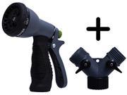 Garden Spray Nozzle Hose Gun Heavy Duty 7 Patterns High Pressure Including 2 way Plastic Hose Connector