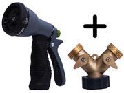 Garden Spray Nozzle Hose Gun Heavy Duty 7 Patterns High Pressure Including 2 way Brass Hose Connector