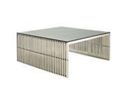 Gridiron Stainless Steel Coffee Table with Tempered Glass Top