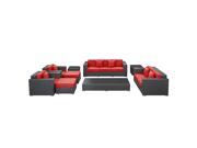 Eclipse Outdoor Wicker Patio 9 Piece Sofa Set in Espresso with Red Cushions