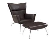 Wegner Style ch445 Wing Chair Ottoman in Dark Brown Leather