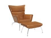 Wegner Style ch445 Wing Chair Ottoman in Tan Leather