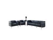 Two Leather Le Corbusier Style LC3 Armchairs and Sofa Black with Eileen Gray Side Table
