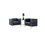 Two Leather Le Corbusier Style LC3 Armchairs in Black with Eileen Gray Side Table