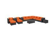 Advance Outdoor Wicker Patio 11 Piece Sectional Sofa Set in Espresso with Orange Cushions
