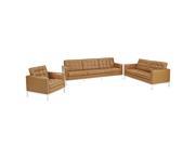 Loft Armchair Loveseat and Sofa Set Leather 3 Piece Set in Tan