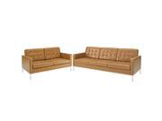 Loft Loveseat and Sofa Leather 2 Piece Set in Tan