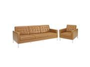 Loft Armchair and Sofa Leather 2 Piece Set in Tan