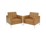 Loft Armchair Leather Set of 2 in Tan