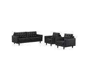 Empress Sofa and Armchairs Set of 3 in Black