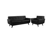 Engage 2 Piece Leather Living Room Set in Black