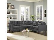 Empress 3 Piece Fabric Sectional Sofa Set in Gray