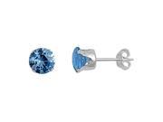 Sparkling Sterling Silver 6mm Round Stud Earrings in Blue Cubic Zirconias March Birthstone