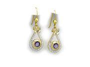 Amethyst White Diamonds and Brass Earrings Plated in 14K Yellow Gold and Rhodium