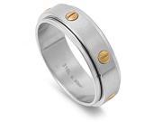 Designer inspired wedding ring in Stainless steel with screws in plated yellow gold Size 7